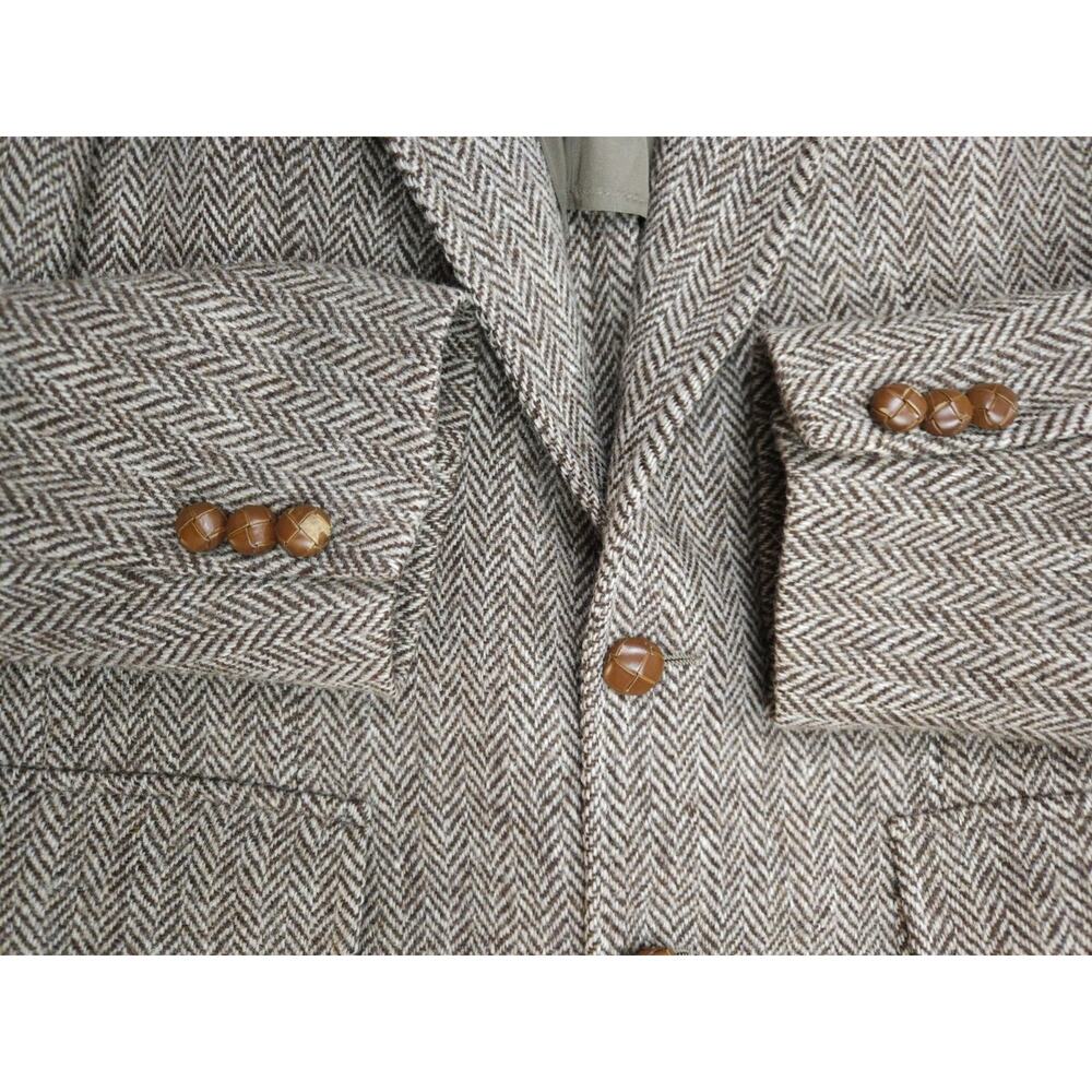 Harris Tweed Stanley Blacker Handwoven Herringbone Wool Blazer Brown Sport Coat - Picture 9 of 9